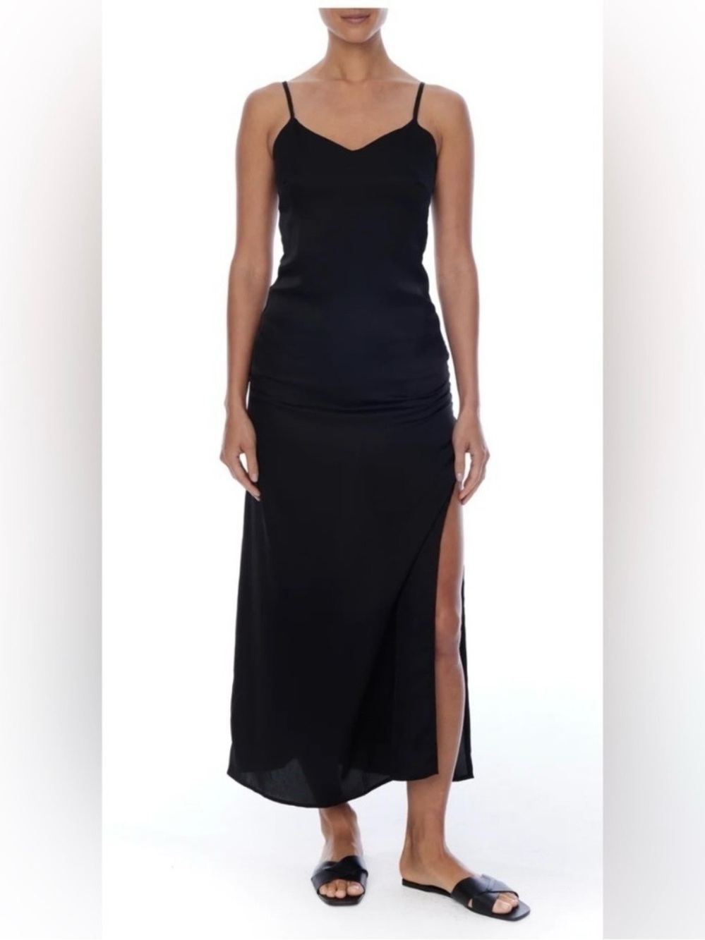LBLC The Label Valarie Black Satin Slip Dress XS Midi Whimsigoth Party Coquette